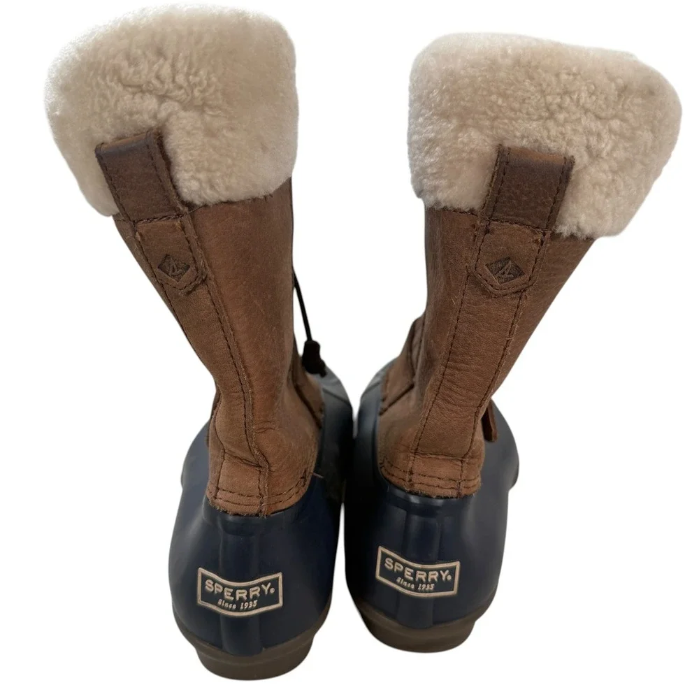Sperry‎ Saltwater Misty Thinsulate Duck Boot 9 M Brown Navy Leather Shearling